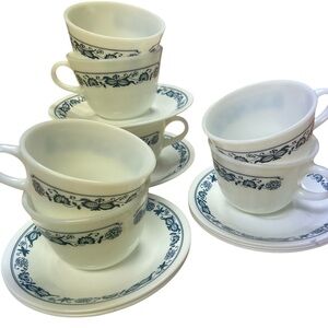 Corelle/ Corning 6 oz Tea/Coffee Cups & Saucers Old Town Blue Onion  - Set of 6